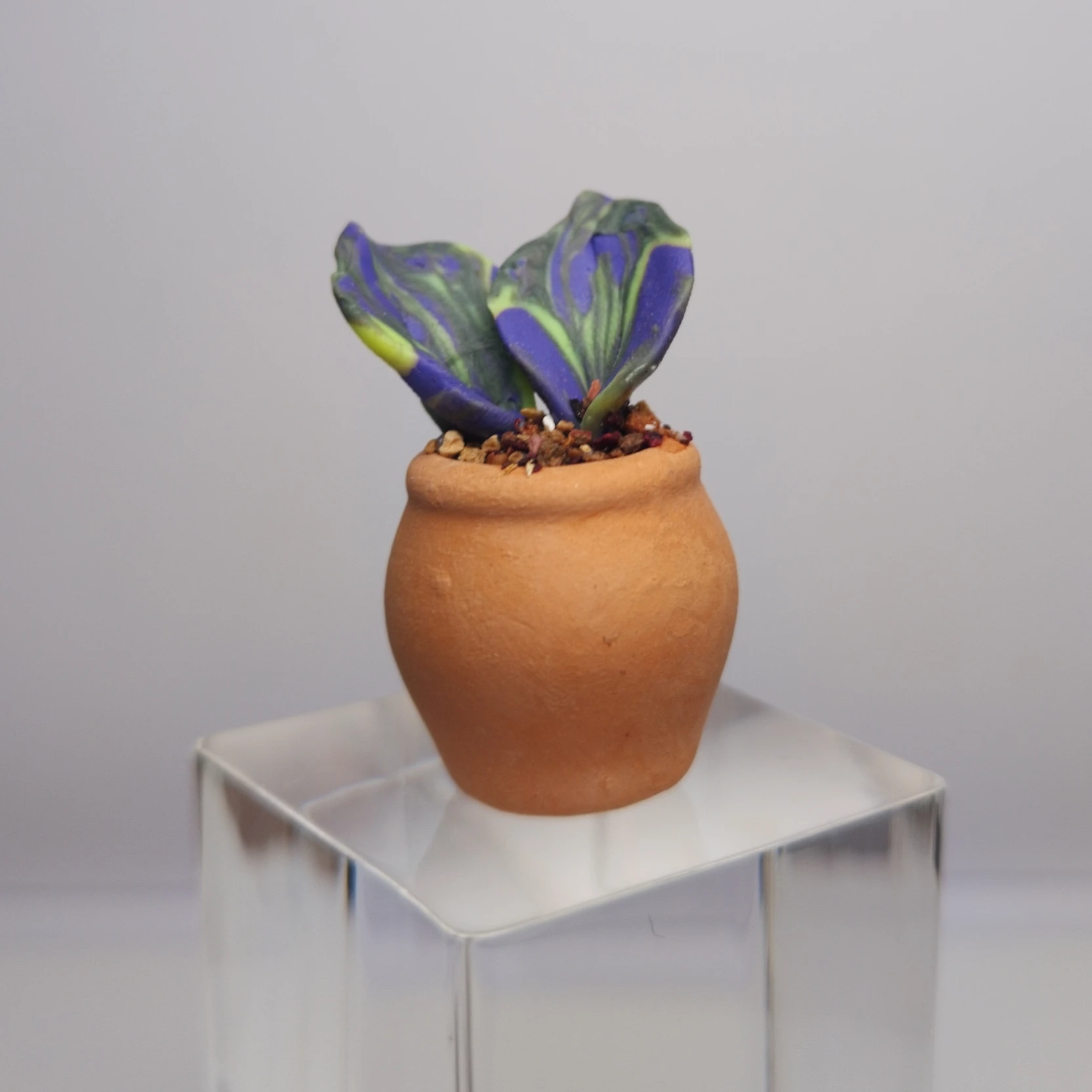 Handmade Miniature Polymer Clay Plant in Terracotta Pot – Green & Purple Decorative Succulent