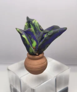 Handmade Miniature Polymer Clay Plant with Three Leaves – Green & Purple Decorative Succulent in Terracotta Pot
