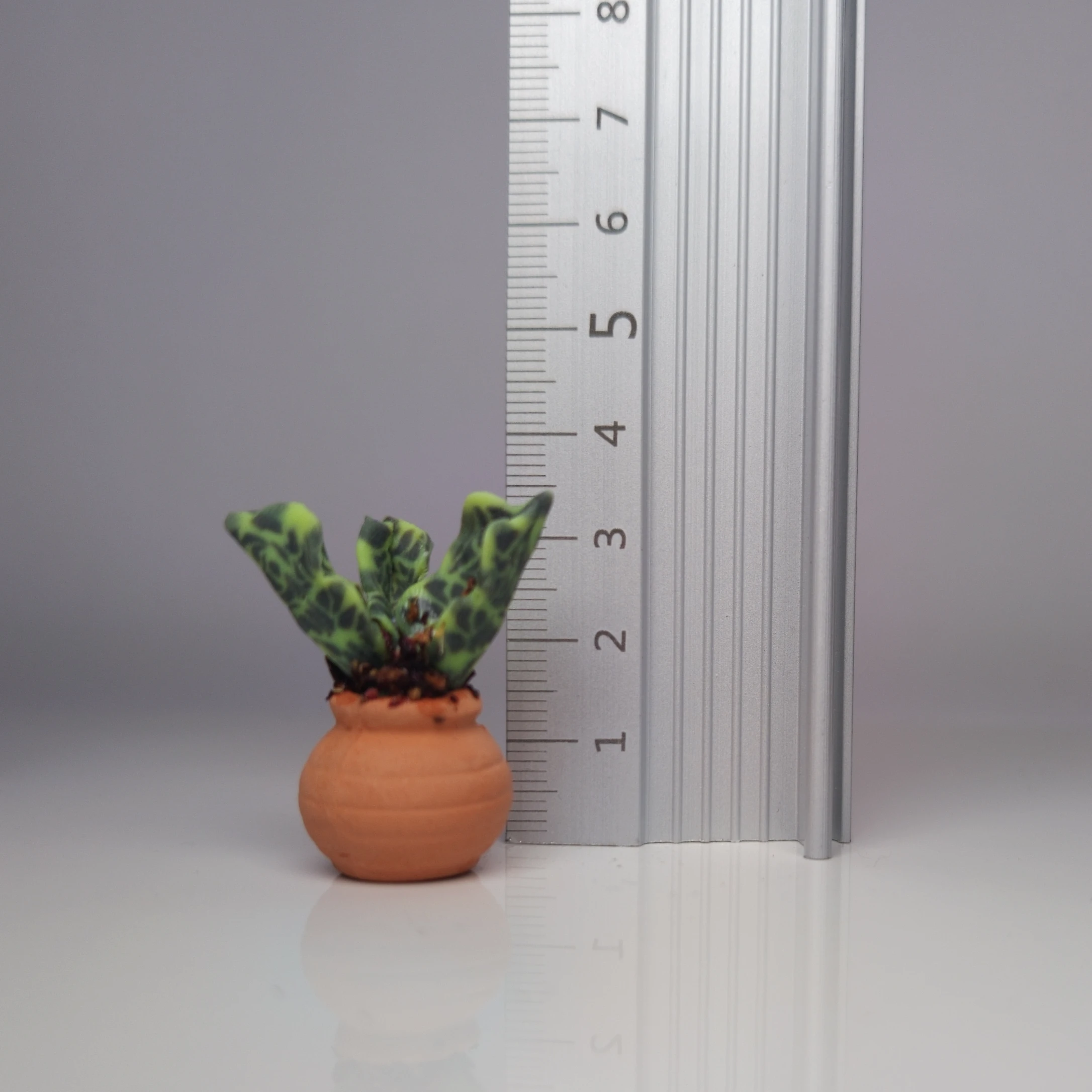 Handmade Miniature Polymer Clay Plant – Green Patterned Leaves in Terracotta Pot | Faux Succulent Décor - Image 3