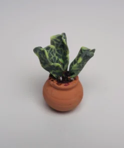Alternative view of Handmade Miniature Polymer Clay Plant – Wavy Green Patterned Leaves in Terracotta Pot | Faux Plant Décor