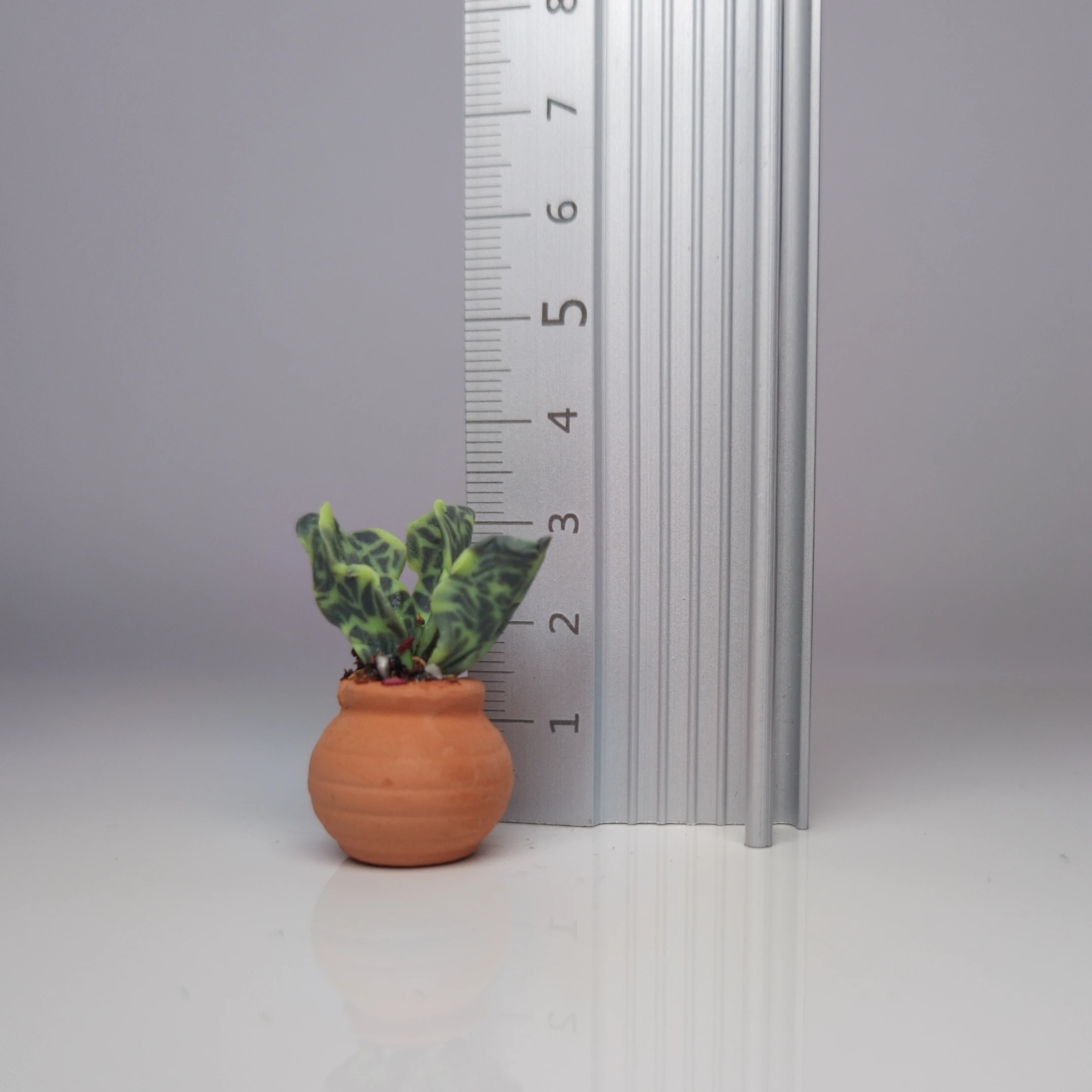 Handmade Miniature Polymer Clay Plant – Wavy Green Patterned Leaves in Terracotta Pot | Faux Plant Décor - Image 3