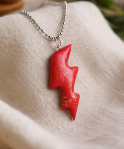 Alternative view of Handmade Red Lightning Bolt Necklace – 24” Stainless Steel Ball Chain – Statement Pendant Jewellery
