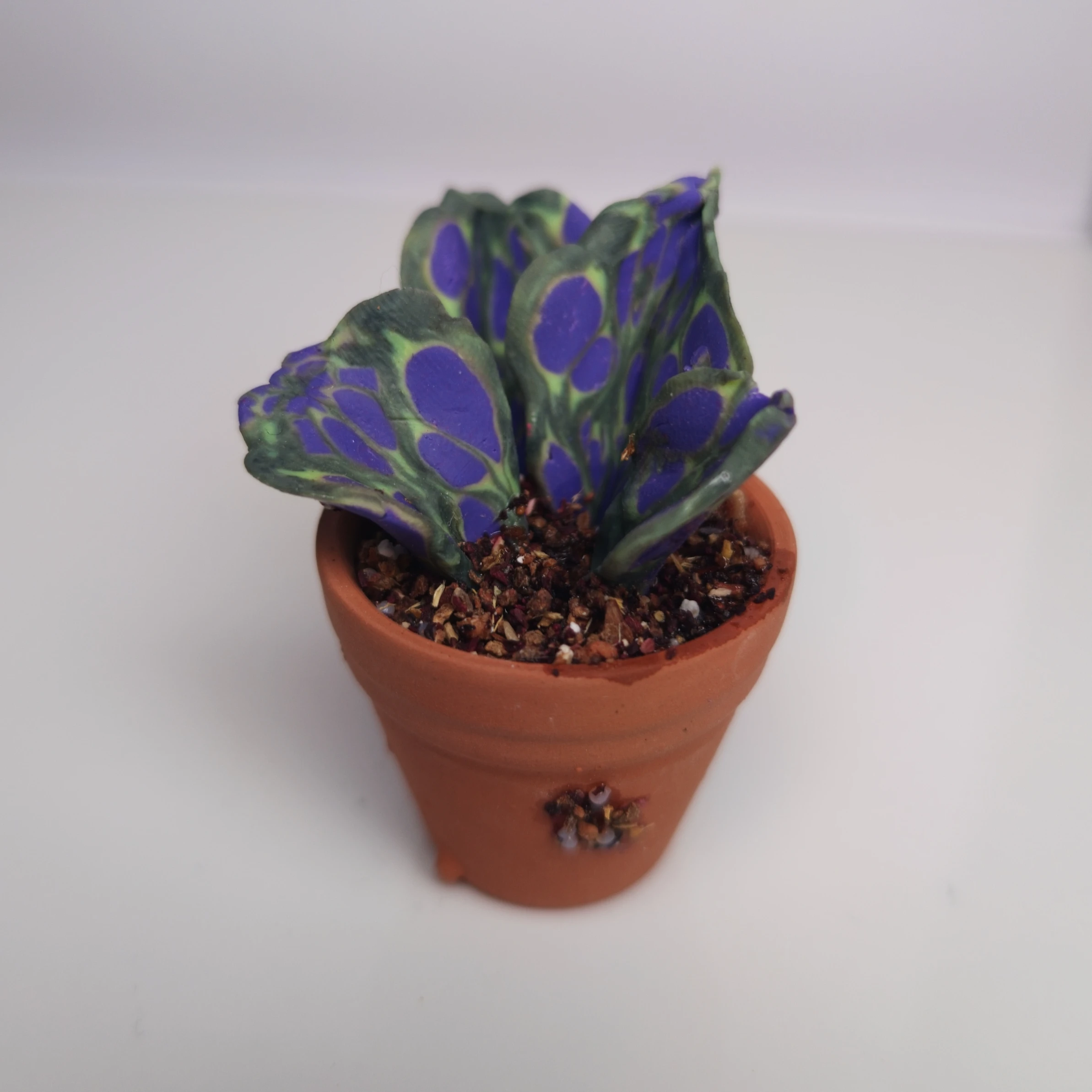 Handmade Polymer Clay Miniature Plant in Terracotta Pot – Purple & Green Decorative Faux Plant - Image 2