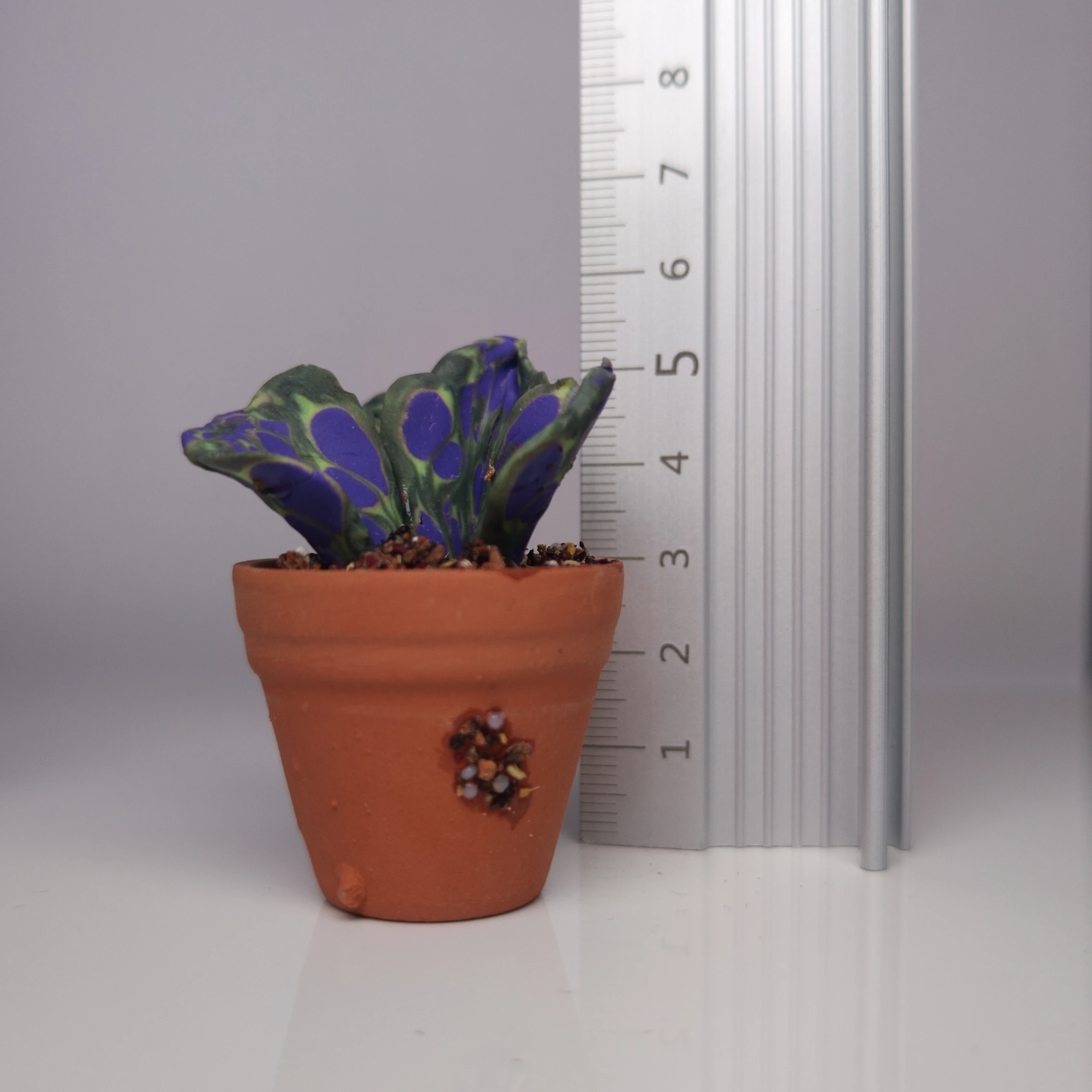 Handmade Polymer Clay Miniature Plant in Terracotta Pot – Purple & Green Decorative Faux Plant - Image 3