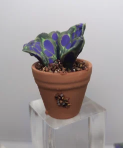 Handmade Polymer Clay Miniature Plant in Terracotta Pot – Purple & Green Decorative Faux Plant