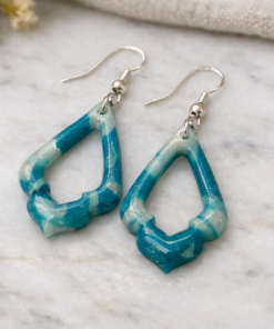Handmade Marble Effect Teal Drop Earrings
