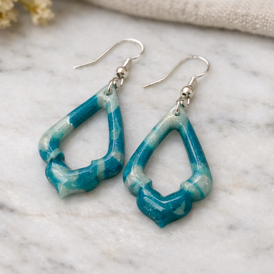 Handmade Marble Effect Teal Drop Earrings