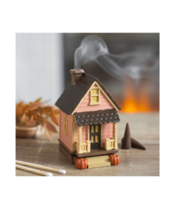 Pink House Incense Cone Burner with Pumpkins