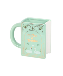 Alternative view of Coffee and Books Green Book Shaped Mug