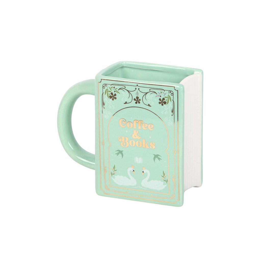 Coffee and Books Green Book Shaped Mug - Image 2