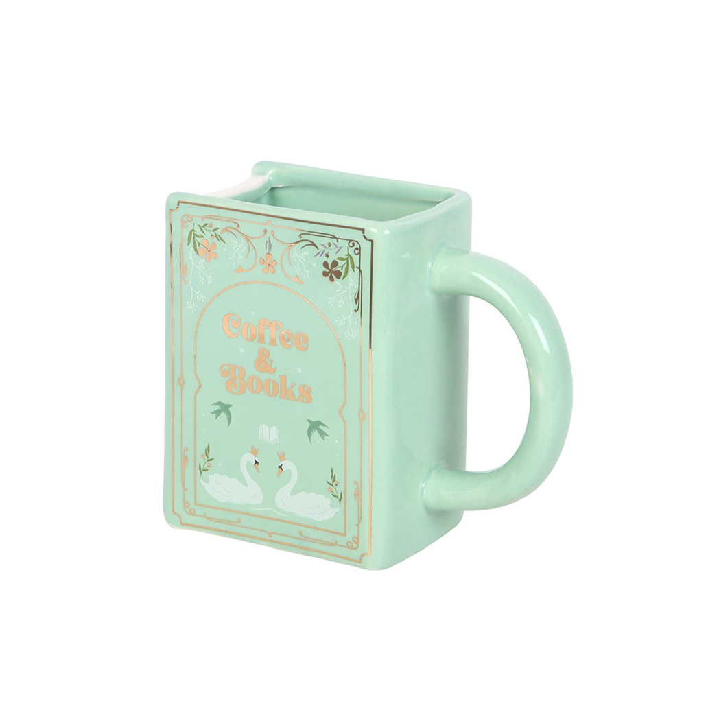 Coffee and Books Green Book Shaped Mug - Image 4