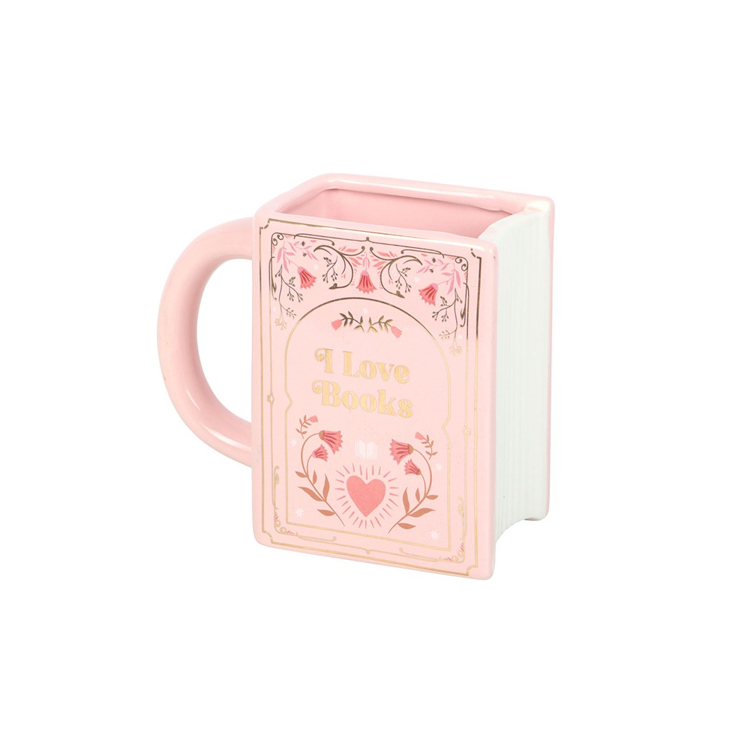 I Love Books Pink Book Shaped Mug - Image 2