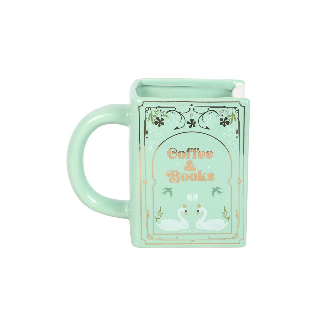 Coffee and Books Green Book Shaped Mug - Image 3