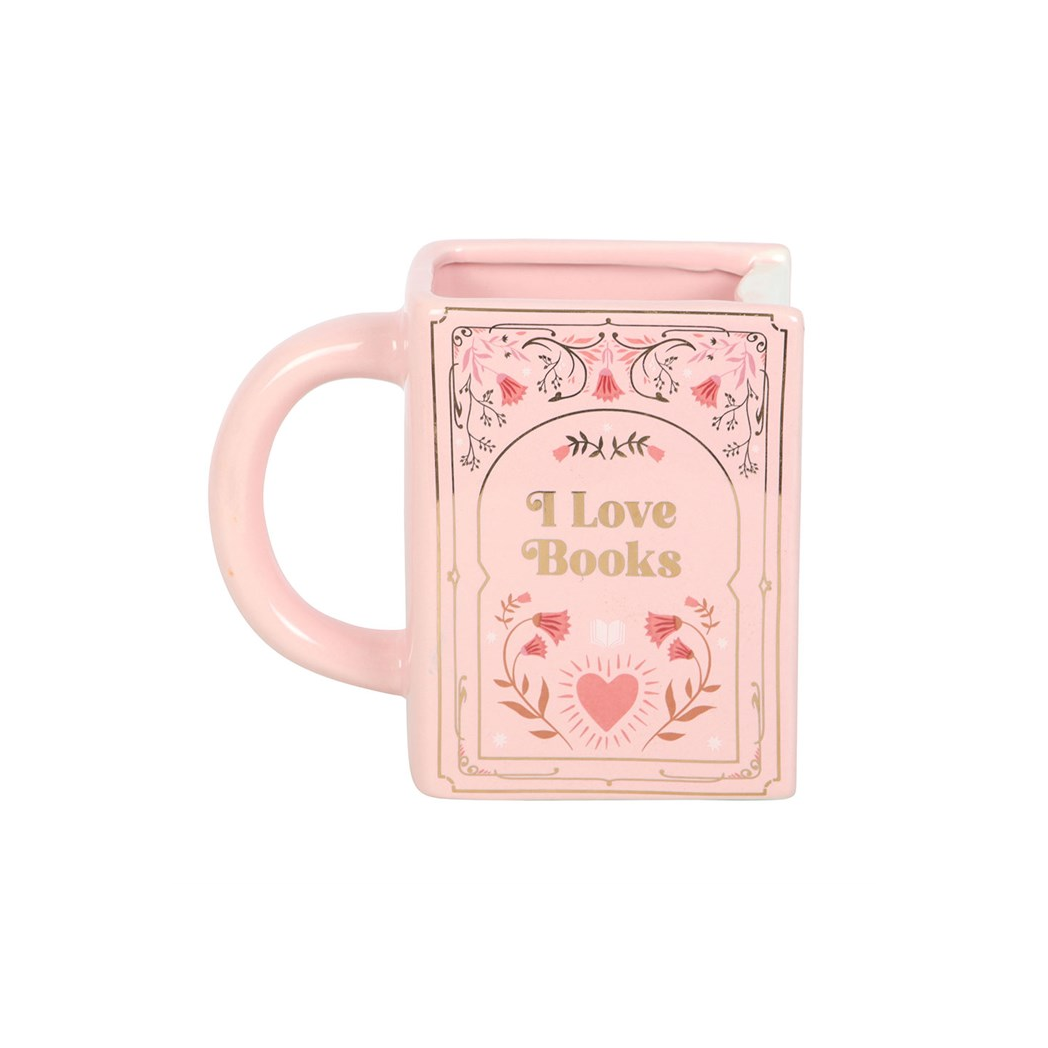 I Love Books Pink Book Shaped Mug - Image 3